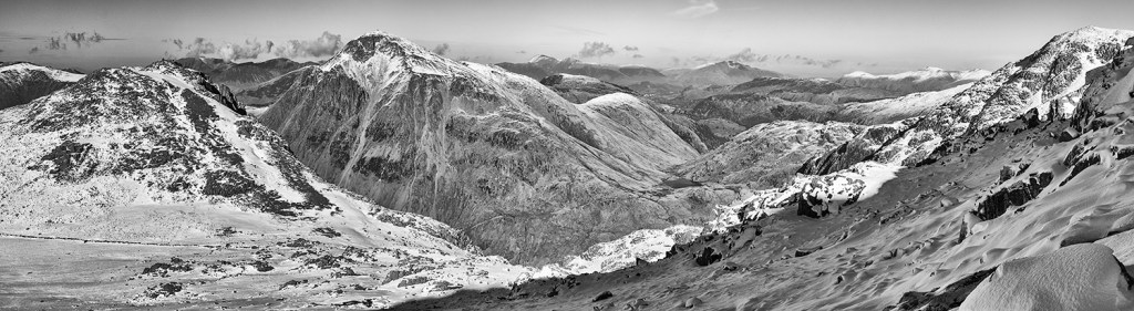 Panazonic GX1. 5 Image Panoramic from Scarfell looking to Great Gable.