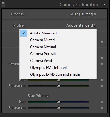 Lightroom Camera Calibrationm Panel in the Develop Module