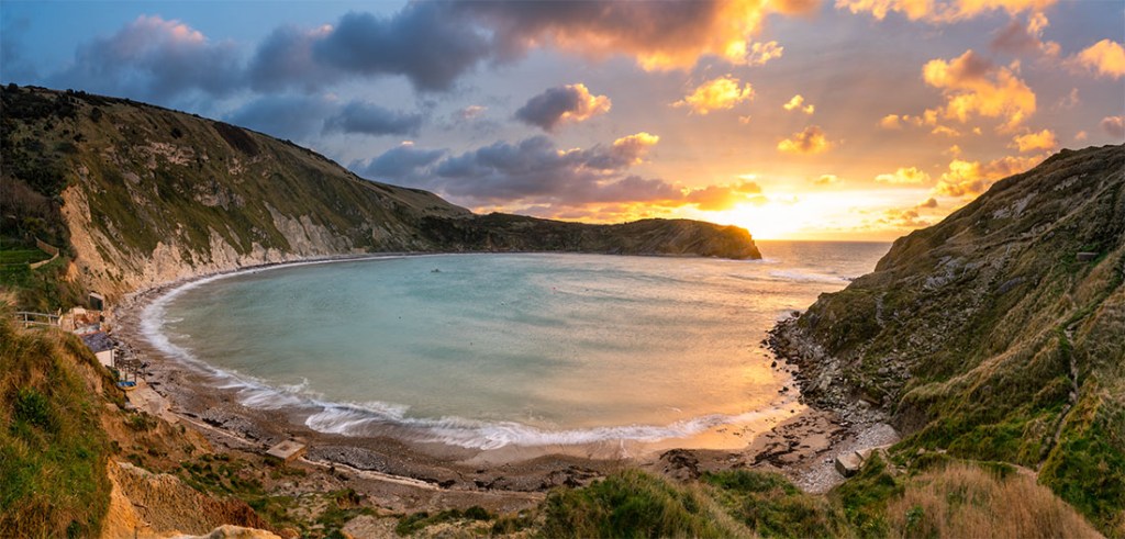 Lulworth Cove, Dorset. Three image stich with a Sony A7r. Canon 16-35mm lens at 20mm. 1" exposure using f/14.0 and ISO50.