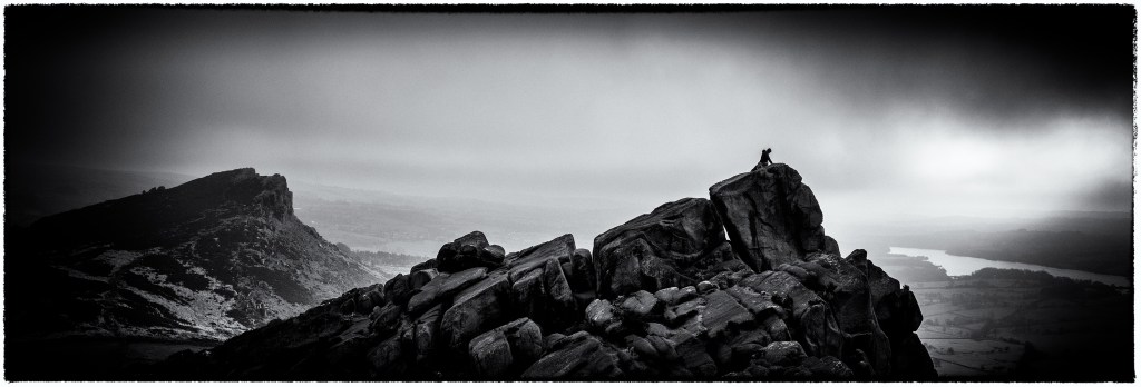 The Roaches in the The Peak District. Three images with the Fuji X-T2 merged in Lightroom to a panorama. Post processing in Nik Silver Efex Pro.