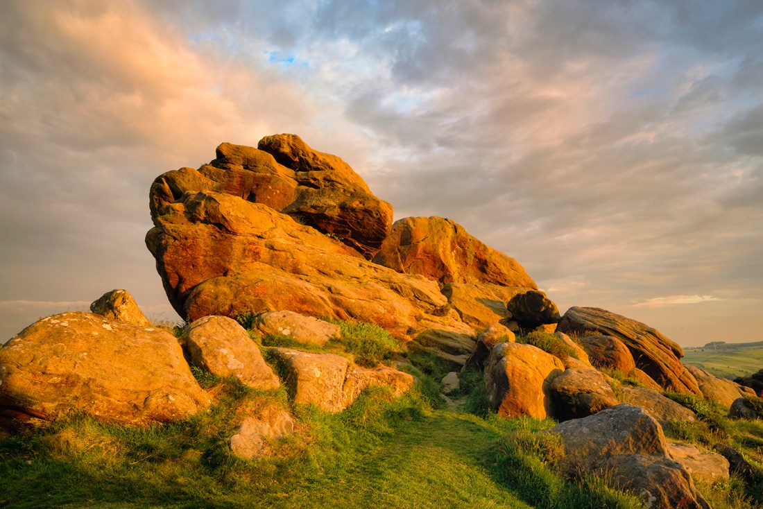 Rocks on Froggatt Edge at sunset
