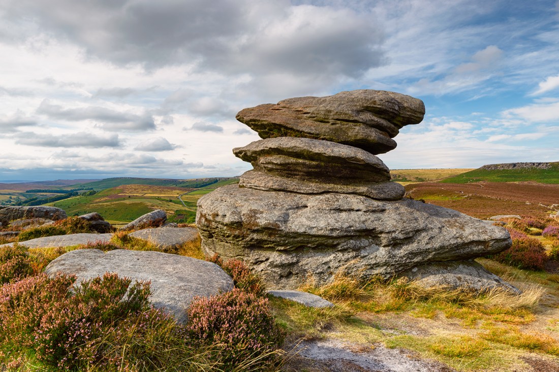The Peak District rocks and heather