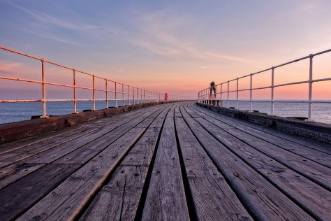 Whitby Pier at sunrise, Sony RX100, ISO80, f/5.0, 1/30".